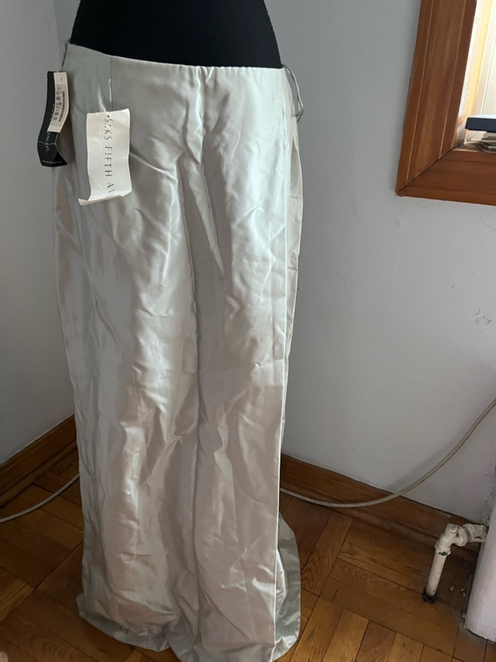 Carmen Marc Valvo Silver Satin Maxi Skirt